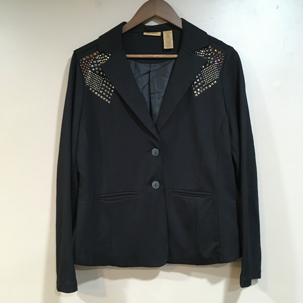Wrangler Studded Rhinestone Blazer Womens L Black Western Country Rock Steampunk